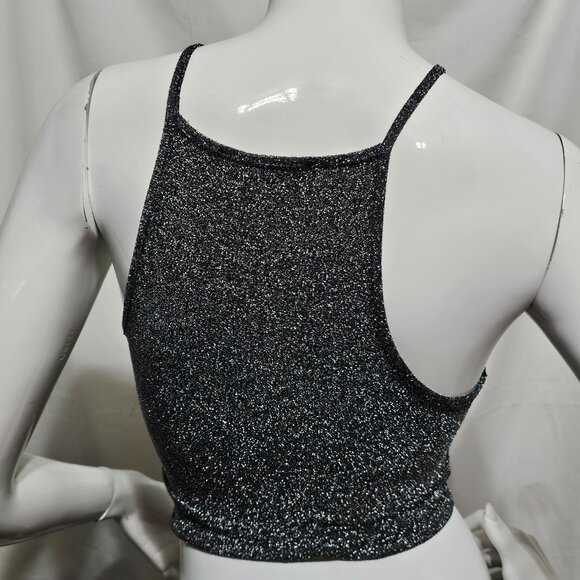 Forever 21 black and silver high neck cropped camisole style tank top Size Small - Picture 4 of 8
